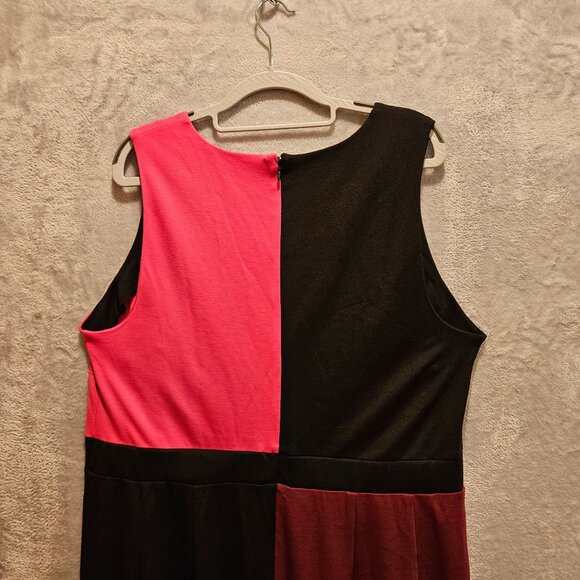 Lane Bryant Dress 18 Color block Black Pink Red Thick Jersey knit Back Zip Sheat - Picture 4 of 11